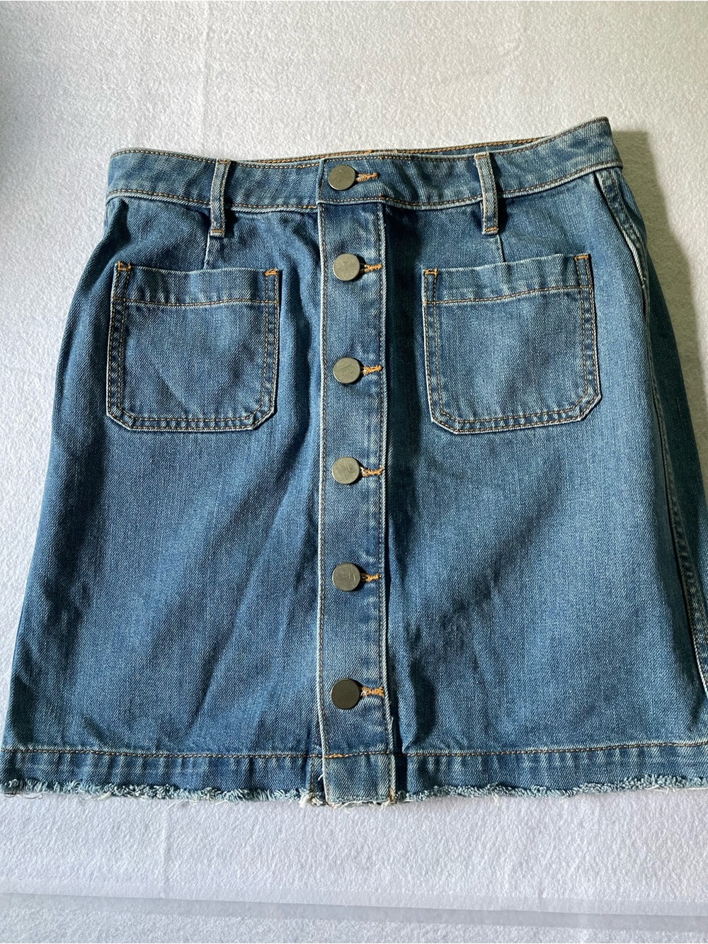 LOFT Blue Button-Front Denim Mini Skirt